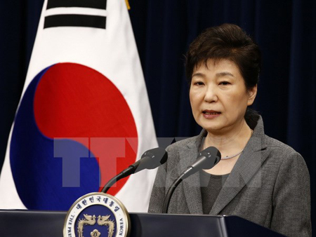 Tổng thống Hàn Quốc Park Geun-hye phát biểu tại Nhà Xanh ở thủ đô Seoul.